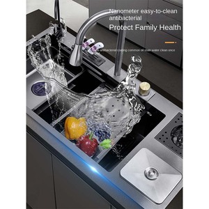 Lavello da Cucina Monoblocco in Acciaio Inox 304 con Display Digitale a Nido d'Ape, Scarico a Sinistra, Rubinetto Estraibile e Lavapiatti - Product Image 5