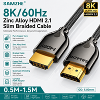 Cable HDMI SAMZHE 8K Versión 2.1 de 3FT/6FT 8K/60Hz 4K/120Hz, Cable Trenzado Delgado y Flexible con Malla de Algodón para Laptop/TV/Monitor/Proyector