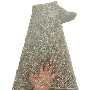 Ni. Ai bầu trời màu xanh vải tuyn đính cườm vải lưới thêu ren vải với sequins pháp thanh lịch Vải <span class=keywords><strong>net</strong></span> ren cho làm cỏ Ăn mặc - Product Image 3