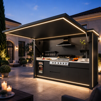 Abri de cuisine extérieur moderne en acier inoxydable 304 avec armoire de barbecue et porte latérale pour patio, villa, cour