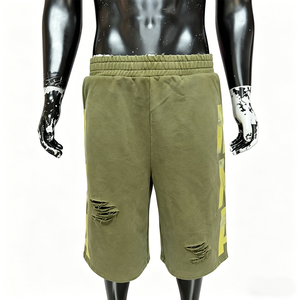 Oem Casual Sport 7-point Shorts 100% Cotton Men's Gym Drawstring Shorts Print Logo Knitted Drawstring Closure Shorts for Men - Product Image 1