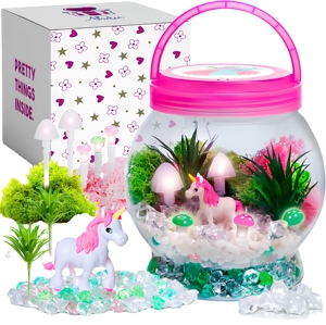 Mermaid Unicorn Terrarium <strong>Kit</strong> for Kids - DIY Glowing Fairy Garden with <strong>Mushroom</strong> Lights, Crystals &amp; Moss - Product Image 1