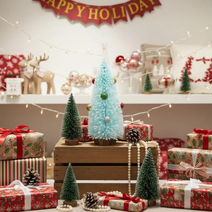 Sanwei Nhỏ Cây Giáng Sinh Mini Nhân Tạo <span class=keywords><strong>Xmas</strong></span> Tuyết Frost Bàn Cây Màu Xanh Chai Bàn Chải Cây Với Gỗ Cơ Sở - Product Image 5