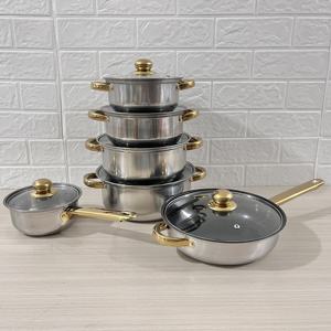 스테인레스 스틸 요리 냄비 12pcs 유리 뚜껑이있는 요리 세트 조리기구 골드 컬러 핸들 냄비와 팬 Marmites 캐서롤 세트 - Product Image 2