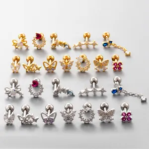 Moda lindo diferente mariposa cartílago pendiente Stud oro piercings Acero inoxidable oreja piercing joyería para mujer