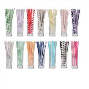 <b>Paper</b> Straws Mix 100 Pieces Per Pack Multi Color Striped Disposable <b>Biodegradable</b> Eco Friendly For Party - Product Image 1