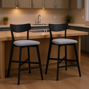 Juego de taburetes de Bar de madera tapizados suaves modernos, 2 respaldos de altura de mostrador para Isla de cocina, sala de estar, restaurante, Color negro - Product Image 2