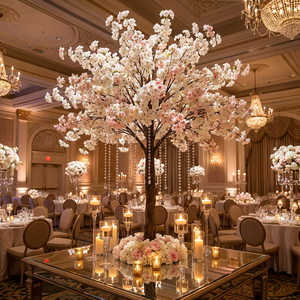 Arbre artificiel de <span class=keywords><strong>cerisier</strong></span> réaliste de luxe de 2,4 m, grand arbre floral <span class=keywords><strong>en</strong></span> soie rose/blanc avec tronc <span class=keywords><strong>en</strong></span> bois naturel pour décoration de mariage - Product Image 4