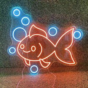 Enseigne néon LED personnalisée <span class=keywords><strong>Poisson</strong></span> <span class=keywords><strong>Rouge</strong></span> de dessin animé <span class=keywords><strong>avec</strong></span> décor bulles pour Chambre d'enfant, Magasin d'aquariums, Entreprises automobiles, Bar et Fêtes - Product Image 1