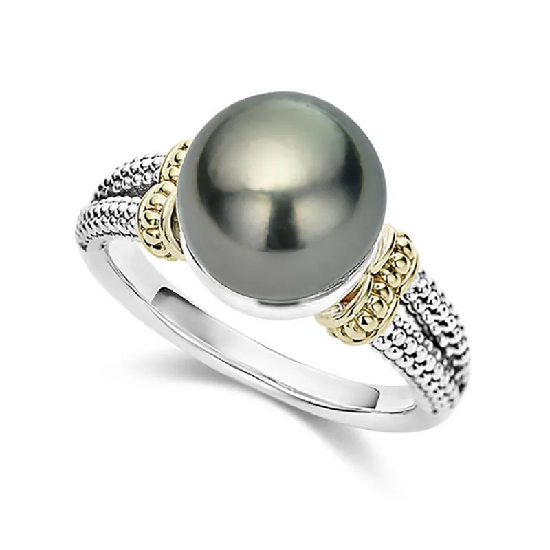 Grey pearl ring round 925 silver plated engagement ring simple fashion hand jewelry female jewelry wholesale