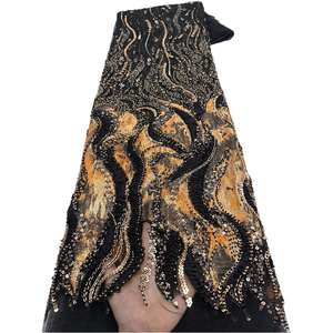Tessuto in pizzo francese di lusso NI.AI Aso Ebi con perline e ricami di paillettes, pizzo africano fatto a mano con perline per decorazioni nuziali - Product Image 2