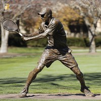 Statue de joueur de tennis en bronze grandeur nature RELONG, sculpture sportive en métal, design personnalisé, pour extérieur