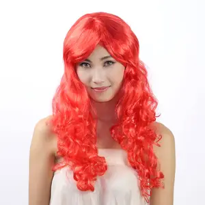 Красный парик для Хэллоуина, оптовая продажа, красочные длинные волнистые парики для вечеринки, косплей, дешевые синтетические волнистые парики, парик для Хэллоуина