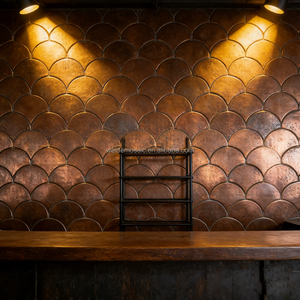 Tuiles en mosaïque en forme d'éventail à écailles de poisson en bronze antique - Décoration murale texturée rétro pour salle de bain, crédence de cuisine - Product Image 4
