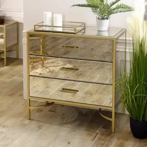 SWT — armoire de rangement en bois avec miroir, mobilier de salon en métal doré, miroir de poitrine