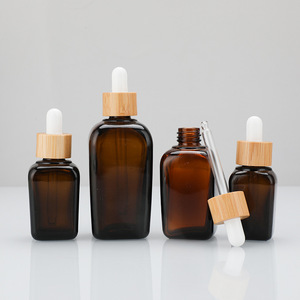 Frascos cuentagotas cuadrados de vidrio ámbar cosmético 10ml a 100mL Contenedores de aceite de esencia recargables con gotero - Product Image 3