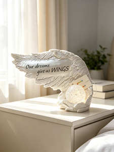 Figurine d'ange <span class=keywords><strong>en</strong></span> résine avec lumière LED, décoration d'intérieur inspirante, lampe aile d'ange avec citation inspirante, cadeau, décoration ailes de rêve - Product Image 3