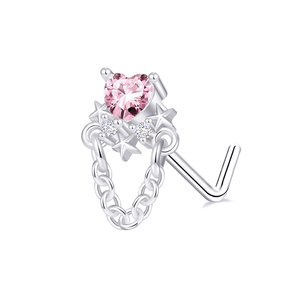 Venta al por mayor 20G Tornillo en forma de rosa CZ corazón hoja nariz anillo chapado en oro Piercing para el cuerpo joyería para mujeres - Product Image 2