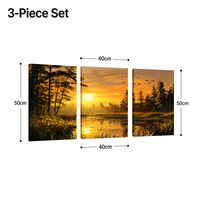 Impression sur toile polyester, ensemble de 3 pièces, 40x50, paysage de lacs et de forêts au coucher du soleil, triptyque moderne, art mural pour la décoration d'hôtels et d'appartements