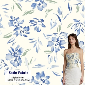 Light Weight 95g <strong>Satin</strong> Woven Custom Floral Digital Print 95% <strong>Polyester</strong> 5% Spandex Silk <strong>Satin</strong> <strong>Fabric</strong> for Tops Pajamas Dress - Product Image 3
