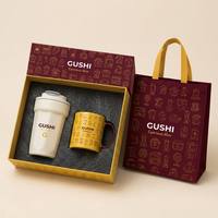 Ensemble cadeau d'entreprise personnalisé avec logo, mug à café en céramique et gobelet isotherme en acier inoxydable avec sac