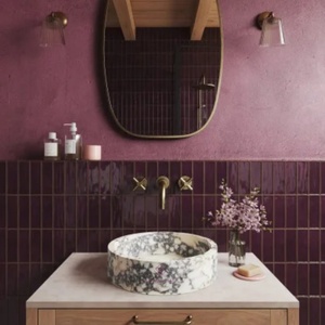 Минималистская итальянская раковина Calacatta Viola мраморная круглая умывальник из натурального камня для ванной комнаты дома и отеля - Product Image 4