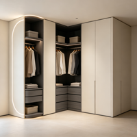 Armoire sur mesure en chêne gris avec éclairage LED intégré pour chambre principale – Projets de personnalisation