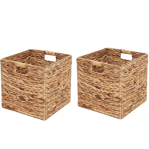 Cesta de almacenamiento de mimbre tejida a mano 100%, cesta tejida de jacinto de agua, cubos de almacenamiento de mimbre, cestas plegables para estantes - Product Image 6