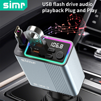 Simr 5 en 1 Bluetooth voiture lecteur MP3 transmetteur FM PD30W QC3.0 alliage de lumière ambiante chargeur de voiture rétractable Simr BRC01