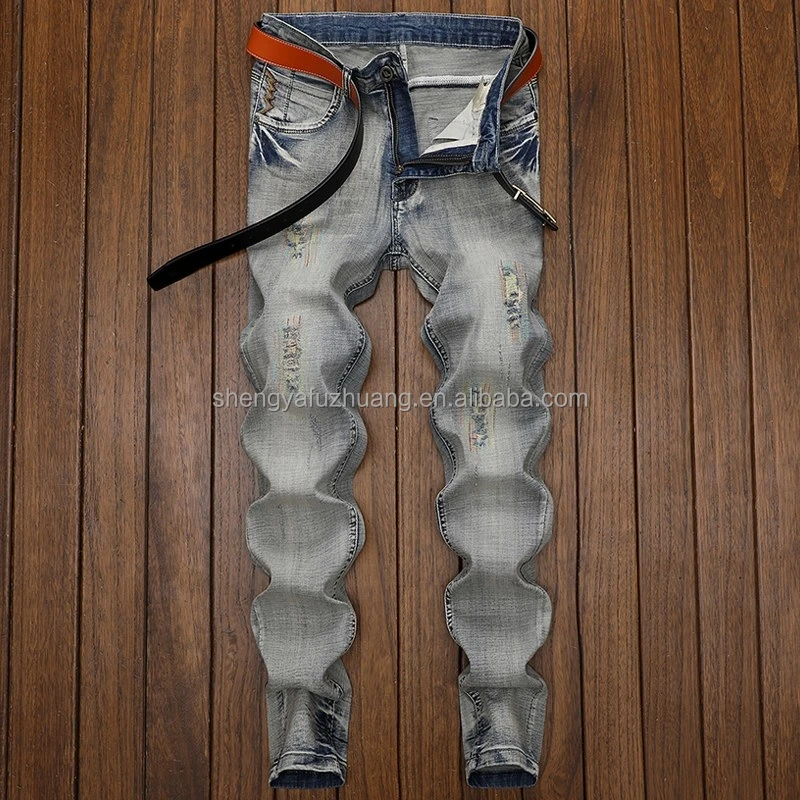 Men's Jeans Plus Size Zipper Jean Denim Pant Men's Skinny Boy's Trousers Fashion Ripped Wash Distressed Jeans For Mens