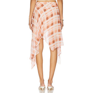 Chic Mid Waist Asym Summer <strong>Checked</strong> <strong>Skirts</strong> for Holiday Vacation Women <strong>Pink</strong> Plaid Asymmetric Midi <strong>Skirt</strong> - Product Image 3