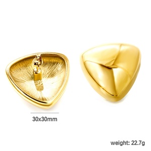 Boucles d'oreilles clous géométriques triangulaires texturées ovales en acier inoxydable plaqué or 18 carats pour femmes, vente en gros - Product Image 2