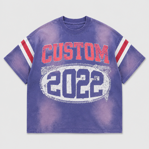 T-shirt court vintage streetwear personnalisé, imprimé graphique délavé, ourlet vieilli, coupe ample, étiquette personnalisée, marque privée, pour homme - Product Image 3