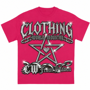 Camiseta de manga corta rosa con cuello redondo para hombre, estilo urbano, estampada con gráfico, corte regular, de algodón jersey, de la industria del mundo de la ropa. - Product Image 1