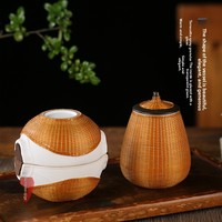 Service à thé artisanal texturé brûlé, vaisselle en bambou massif de qualité supérieure, ensemble cadeau de thé unique héritage oriental