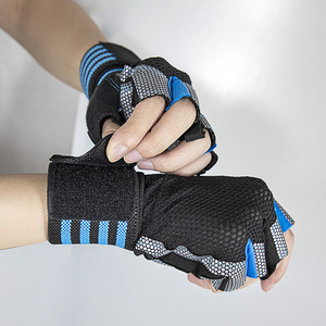Fitness Half-Finger Cycling <b>Gloves</b> Breathable Non-Slip Extended Wristband Unisex Adult Gym Fitness Blue Silver - Product Image 3