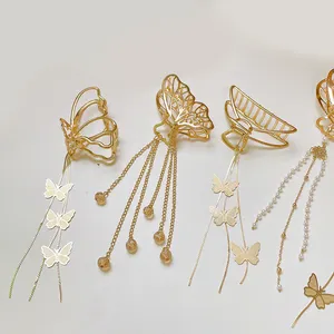 Perlenanhänger Tasseln Haarschlaufe Clips Hai-Angeln Clip Damen großer Gold-Metall-Haarspitzen-Legierung Schmetterlings-Haarspitzen