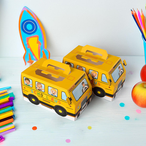 Kotak Hadiah Genggam Bentuk Bus Sekolah Musim Kembali ke Sekolah untuk TK, Bahan Karton Tebal Daur Ulang, Kotak Camilan Permen Jelly - Product Image 3
