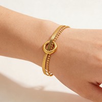 Bracelet double couche empilable, luxe léger, minimaliste, polyvalent, en acier inoxydable, bracelet en or 18 carats pour femmes