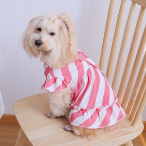 Pet Dress Striped Pink V-Neck Tie-Up Ruffle Short Sleeve For Dogs Cats Spring Summer - Product Image 2