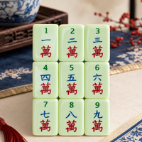 Ubin Mahjong Akrilik Lapis Tunggal Hijau Muda Klasik Desain Naga Bunga Set Ubin Mahjong Amerika untuk Permainan Santai Keluarga