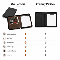 Portafolio de Cuero A4 con Cierre y Calculadora, Personalizable con Logotipo, Bolsa para Documentos de PU Encerado Premium, Organizador de Negocios para Reuniones de Oficina