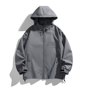 Design OEM Vente en gros <span class=keywords><strong>Softshell</strong></span> léger d'automne vierge Fermeture éclair complète à capuche Manteau de randonnée pour hommes Coupe-vent Veste tactique décontractée - Product Image 6