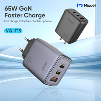 Chargeur de téléphone USB-C PD Miccell 65W Gan Type C, chargeurs mobiles portables à charge rapide, 3 ports, chargeur Gan 65W pour iPhones, Xiaomi