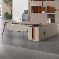 Meubles de bureau professionnels pour directeurs, bureau de PDG en forme de L, grande table de direction en bois avec armoire de rangement