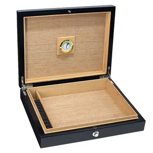 2024 नई डिजाइन हस्तनिर्मित सिगार ह्यूमिडोर 15-20 सीटी सिगार के लिए पीयू शुतुरमुर्ग चमड़े के साथ चमकदार लकड़ी का बॉक्स टॉप