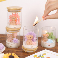 Velas Aromáticas de Cera de Soja en Frascos de Vidrio con Diseño de Oso y Flores, Hechas a Mano, Novedosas y Lindas, Decoración para el Hogar, Personalizadas, con Etiqueta Privada, Venta al Por Mayor