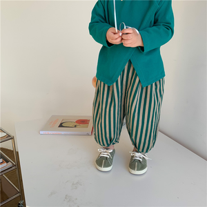 2024 enfants printemps et automne coton et <span class=keywords><strong>lin</strong></span> bande verticale bloomers style ample <span class=keywords><strong>pantalon</strong></span> à neuf points pantalons décontractés - Product Image 3