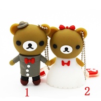 Clé USB en silicone en forme d'ours de dessin animé mignon, 2 Go, 4 Go, 8 Go, clé USB en PVC avec porte-clés gratuit, cadeau créatif pour enfants
