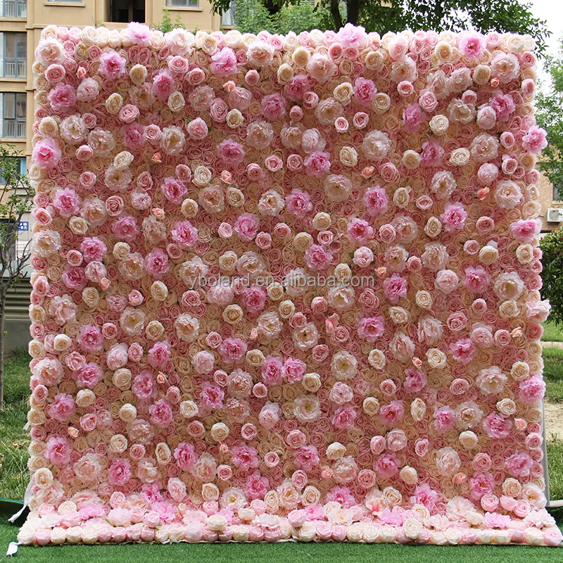 L-FW atacado 3D seda artificial folhas verdes falso hortênsia peônia rosa flor pano de fundo para decoração de casamento